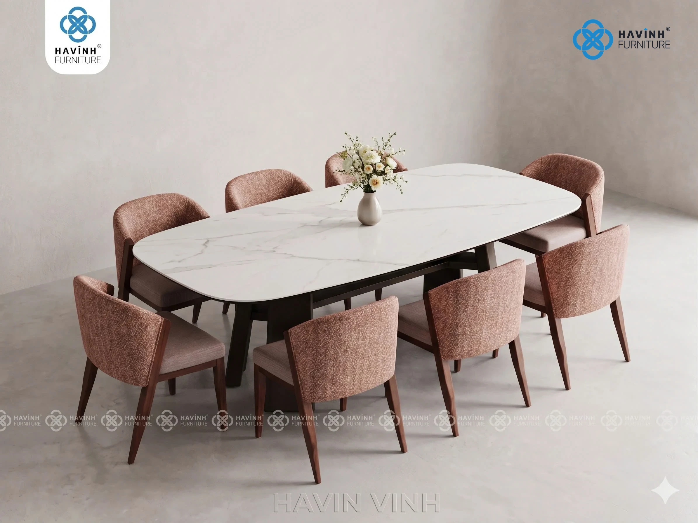 Bộ Bàn Ăn Mặt Đá Oval Kèm 8 Ghế Cao Cấp BA-09