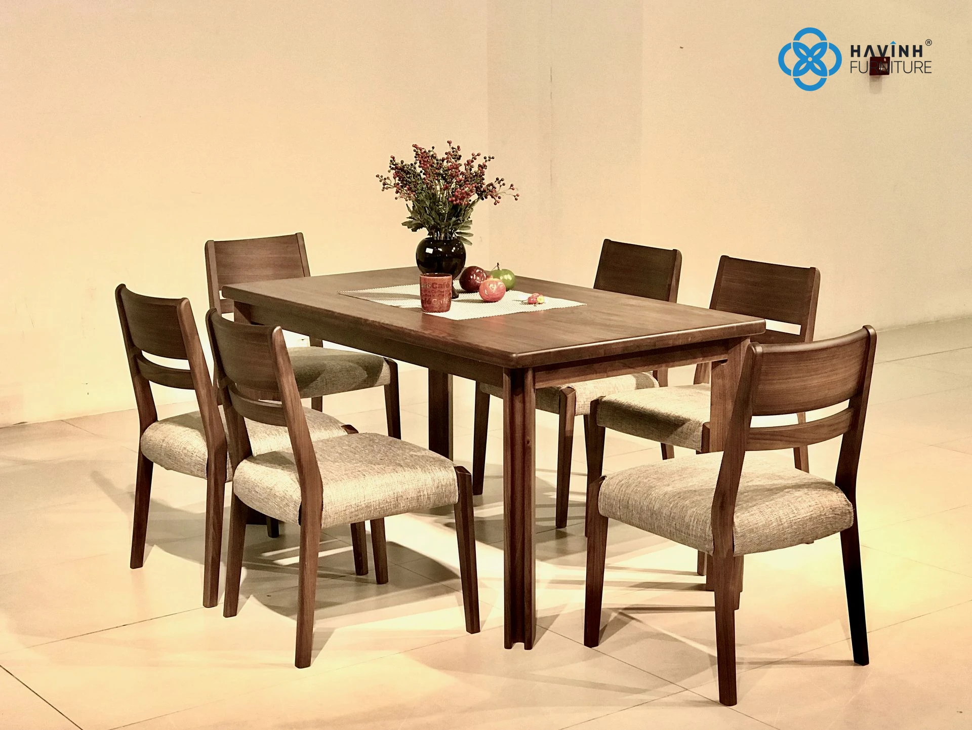 Bộ Bàn Ăn Gỗ Tự Nhiên Akita Chân Đôi Ghép Rãnh BA-14