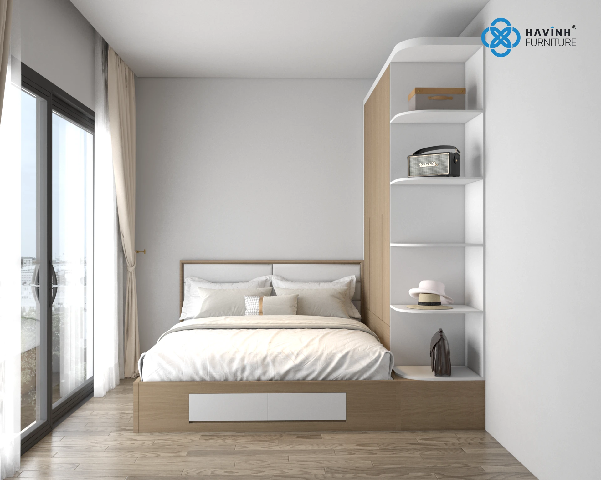 Combo Giường Ngủ Ngăn Kéo Liền Tủ Áo & Kệ Góc GN-05