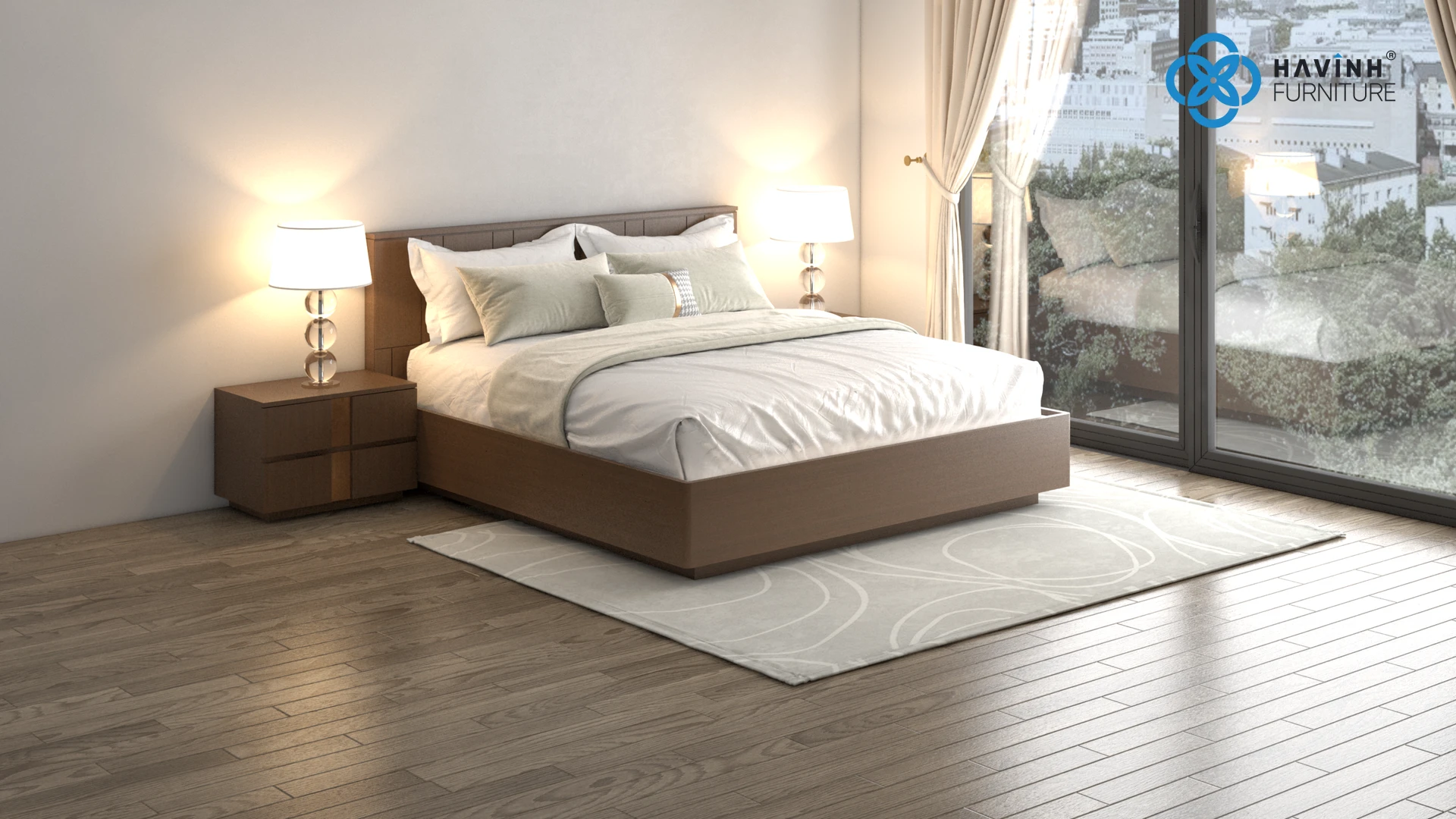 Giường Ngủ Pano Kẻ Chỉ Kèm Tủ Tab 2 Ngăn Kéo GN-04