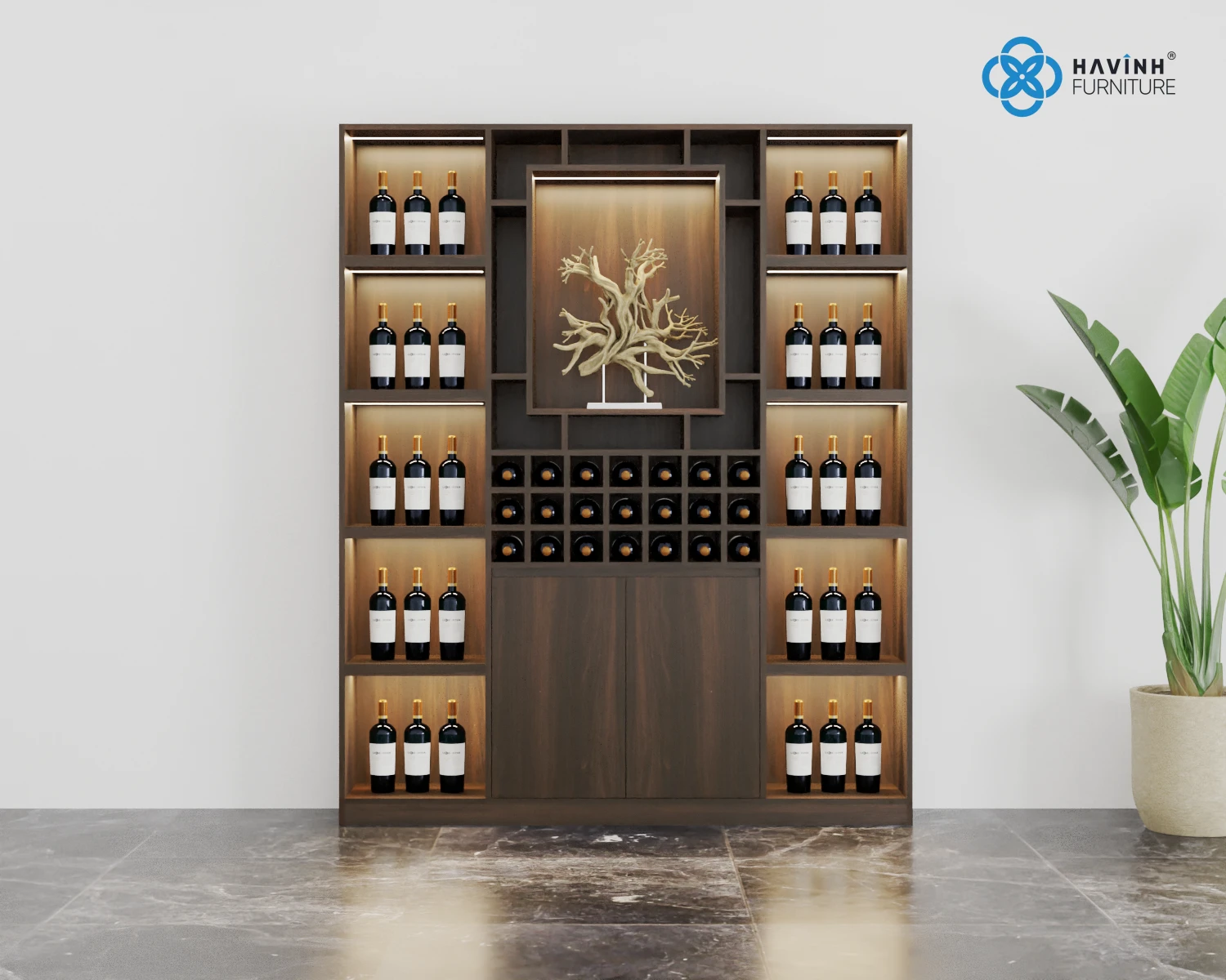 Tủ Rượu Phòng Khách Nghệ Thuật Khoang Decor & Cánh Kín TR-02